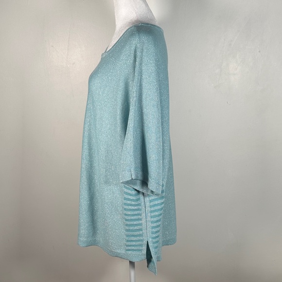 Chico’s Baby Blue Sparkle Metalic oversized Top, Size 3  (XL) - Picture 7 of 12